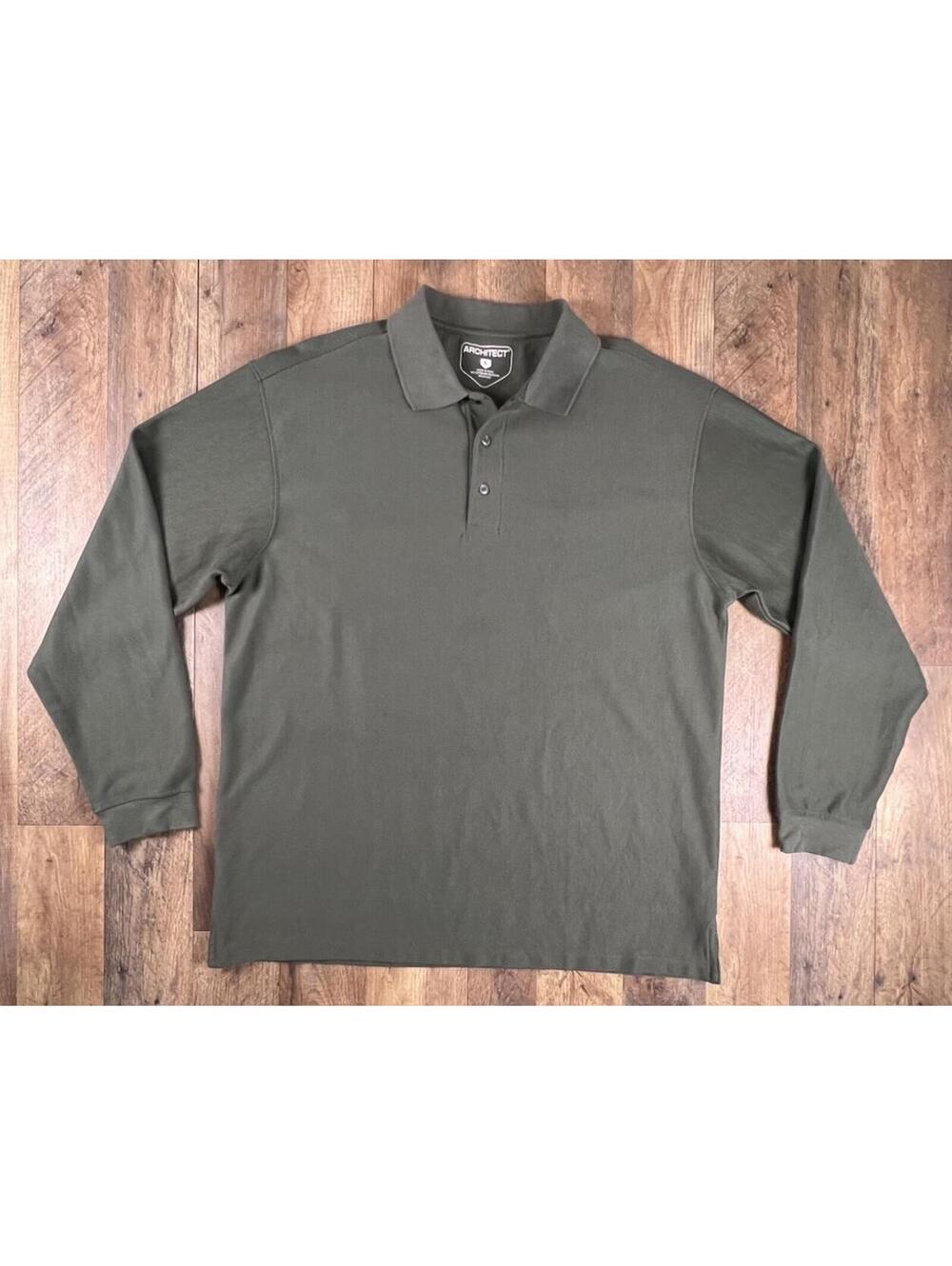 Architect Long Sleeve Polo Rugby shirt Green Chevron Print Cotton Blend Large